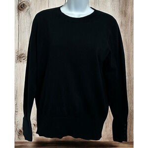 Boden Womens Size L Black Pullover Sweater Minimalist Long-Sleeve Button Cuffs